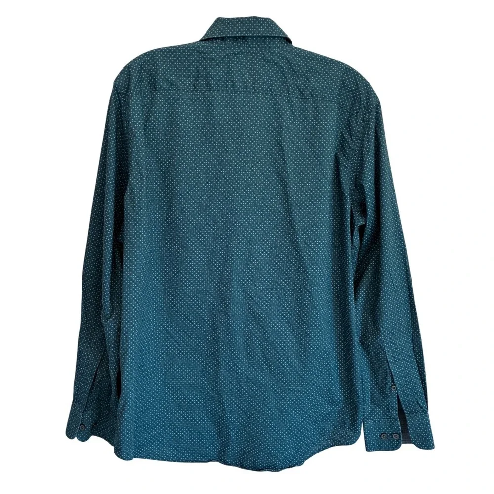 Banana Republic Mens Teal Blue Geometric Soft Wash Cotton Shirt Medium